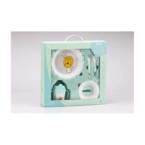 Vajilla Bebé 5 Piezas Apta para microondas + regalo de un babero (Verde savana)
