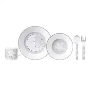 baby set de alimentación vajilla infantil gris estrellas y luna de Saro